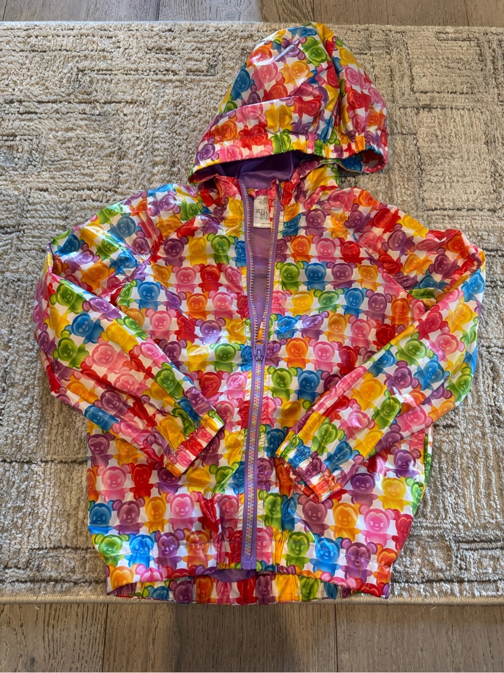 Disney Rainbow Floral Bear Print Hooded Windbreaker Jacket - Multicolor